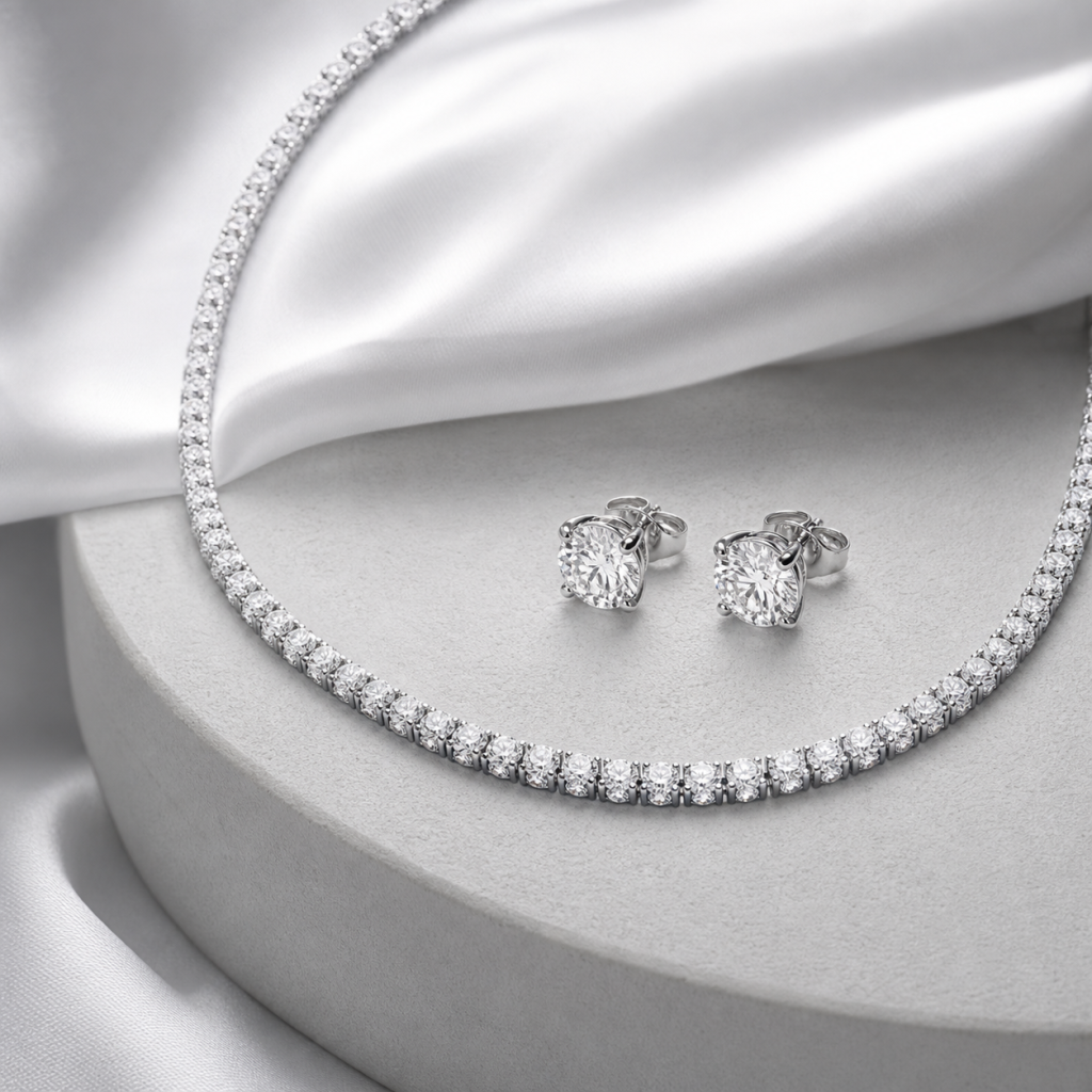Diamond necklace and stud earrings