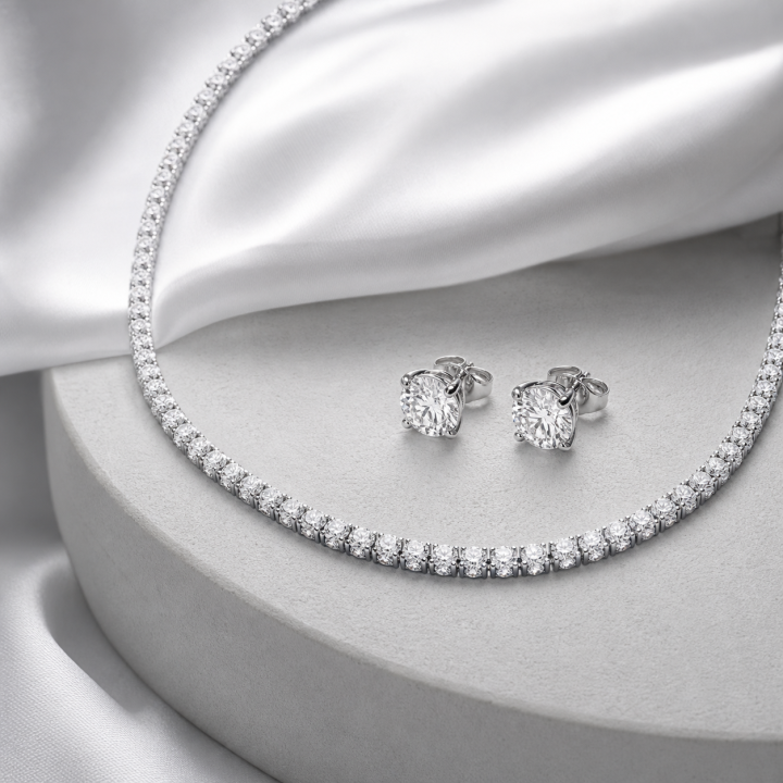 Diamond necklace and stud earrings